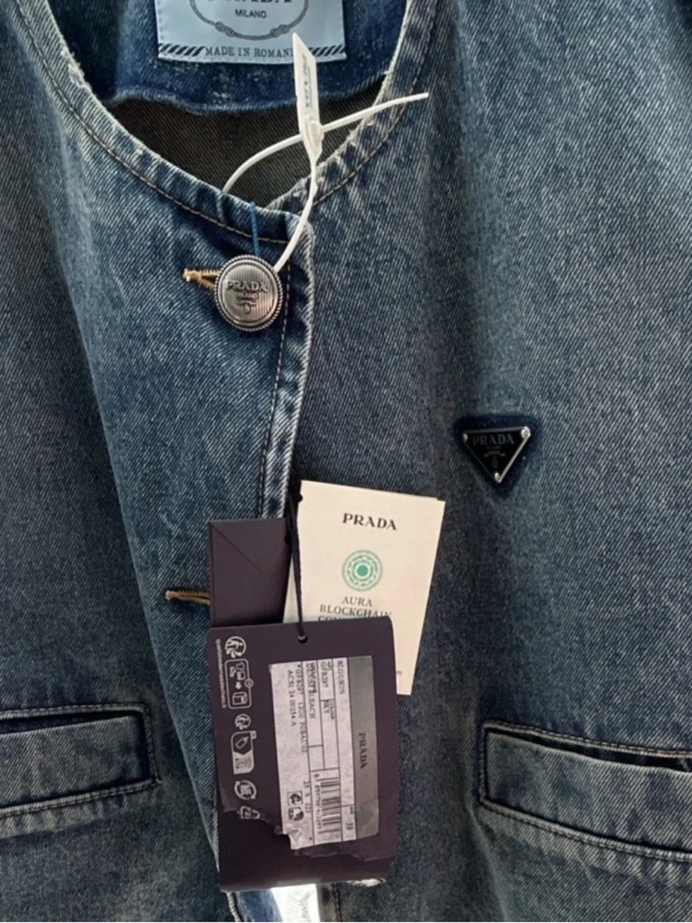 Prada Blue Denim Jacket with Triangular Logo - Picture 4 of 4